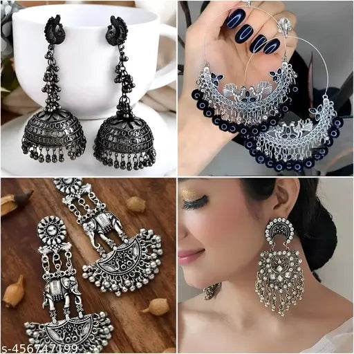 Oxicraft pack of 4 oxidized earrings - NARIX INDIA 