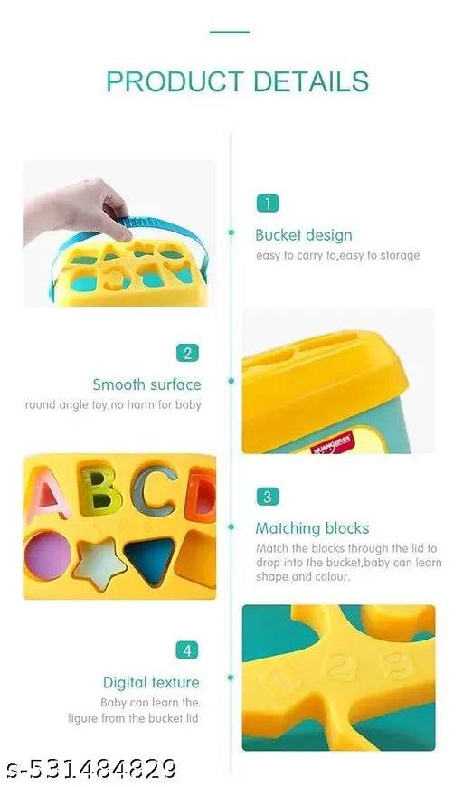 First Shape Sorting Blocks Educational Activity Toys 16 Building Collection ABCD Alphabets Game Cube to Kids Development Storage Bucket Counting Learning Toys, Multicolor - NARIX INDIA 