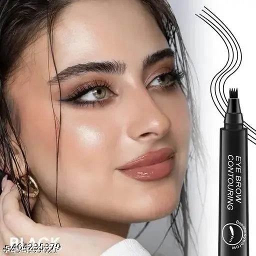 Eyebrow Pen with a 4 Micro-Fork Tip Creates Flawless Natural Looking Brows, Based on Eyebrow Microblading Pen Waterproof, Long-Lasting, Sweat Resistant, Stays on All Day (Black) - NARIX INDIA 