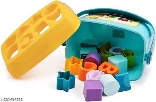 First Shape Sorting Blocks Educational Activity Toys 16 Building Collection ABCD Alphabets Game Cube to Kids Development Storage Bucket Counting Learning Toys, Multicolor - NARIX INDIA 