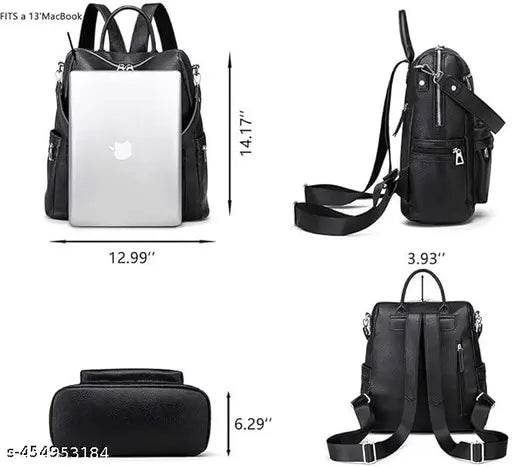 Medium 25 L Laptop Backpack Backpack Purse for Women Convertible Travel Vintage PU Leather Shoulder Bag (Black) - NARIX INDIA 
