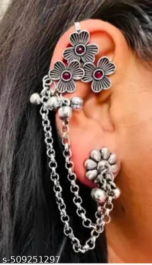 Oxidized earring with chain - NARIX INDIA 
