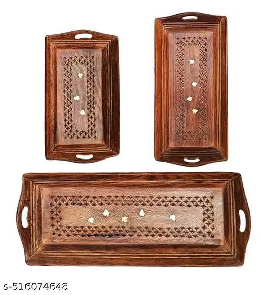 Wooden Legacy Coffee Tray | Serving Tray |Wooden Tray | Carving Tray with Brass Work - NARIX INDIA 