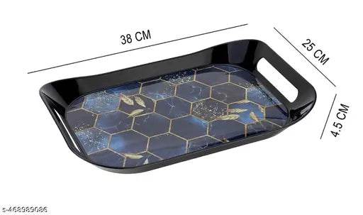 Jordy Serving Tray Set of 3 Pcs with Rectangular Shape and Printed Design, Pack of 3 Tray Set -(Large, Medium and Small Size)(white Blue ) - NARIX INDIA 