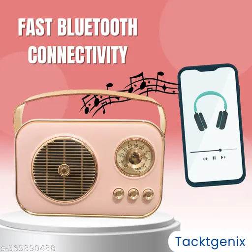 RG Vintage Bluetooth Speaker with USB/AUX, Hands-Free Calling & Booming 10W RMS Power - Perfect Gift (RM-636-PINK) - NARIX INDIA 