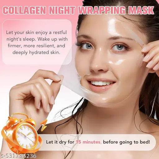 Collagen night mask Wrapping Peel Off Facial Mask Pack - Elasticity & Hydration Care, Reduces Sagging & Dullness - Hydrolyzed Collagen For Glowing Skin - Korean Skin Care, 2.53 fl.oz - NARIX INDIA 