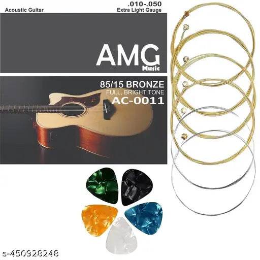 AMG Music Guitar String for Acoustic Guitar String Set of 6 Stainless Steel Set of 6 Strings with Hollow Ball End Guitar Accessories - NARIX INDIA 