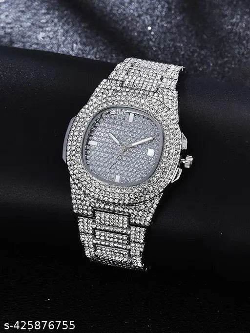 M3 trader steel silver Ladies Watch Rhinestone Decor Date Quartz Watch Holiday Luxury Rhinestone-Encrusted Silver Women Watch Made Of Zinc Alloy A Gift For Friends - NARIX INDIA 