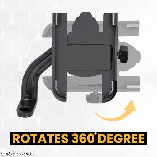 Metal Bike Mount Holder Navigation 360 Degree Rotation Mirror Cradle for All Smartphones Bicycle, Motorcycle, Scooty (Black) - NARIX INDIA 