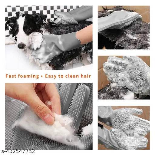 Pet Dog Bath Glove Soft Silicone dog bathing hand gloves Brush Hair Fur Grooming Cleaning Brush glove Shampoo...(Pair 1) - NARIX INDIA 