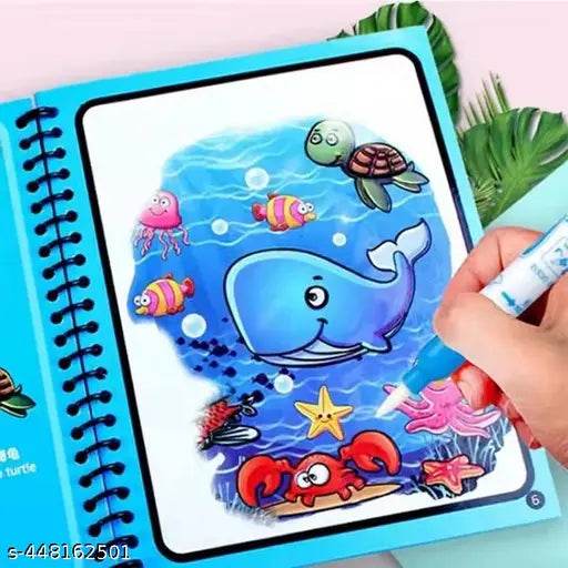 Reusable Magic Water Book Quick-Dry Coloring Book with Magic Pen – Doodle and Painting Board for Children's Educational Drawing Pad (Assorted Colors & Random Designs, Pack of 4) - NARIX INDIA 