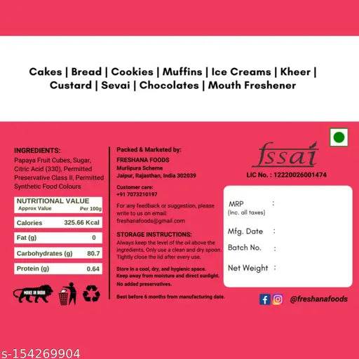 Freshana Tutti Frutti Cherry 400G+400G Combo | 3 Colour Mix Cherry for Topping, icing of cakes, breads, cookies, Ice cream, custard, chocolates, muffins - NARIX INDIA 