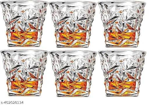 Crystal Diamond Cuts Shape Water Glass Juice Glasses Cold Bevrage Drinking Glass(300ml Set of 6) - NARIX INDIA 
