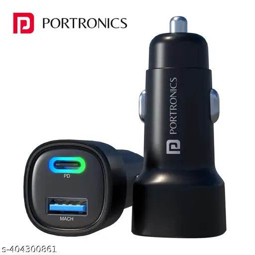 Portronics Dual Output Fast Car Charger with 30W Type-C PD & 30W USB, LED Indicator, Charging Adapter Compatible with Cars for iPhone & Android Smartphone, Smartwatch, Earbud, Power Bank (Black) - NARIX INDIA 