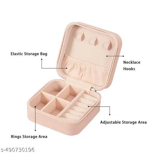 Jewellery Organiser PU Leather Zipper Portable Storage Boxs Case with Dividers Container for Rings, Earrings, Necklace Home Organizer, Pink - NARIX INDIA 
