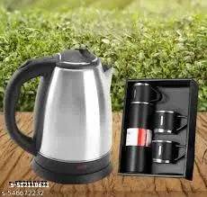 Electric Stainless Steel Kettle Combo | 1.5 L Fast-Boil Kettle + 500 ml Vacuum Flask with 3 Steel Cups | Double-Walled, Leak-Proof, Auto Shut-Off | Silver - NARIX INDIA 