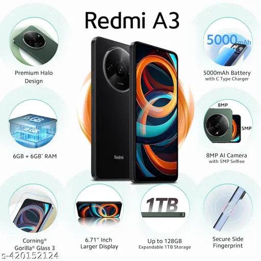 Redmi A3 6GB 128GB Midnight Black - NARIX INDIA 