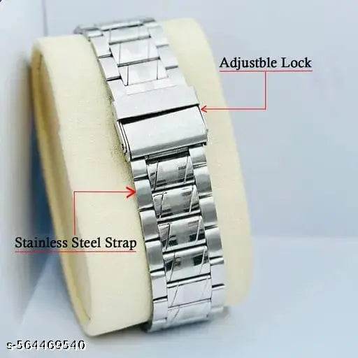 Day & Date Function Watch With White Coated Dial, Stainless Steel Chain Analog Watch - For Men - NARIX INDIA 