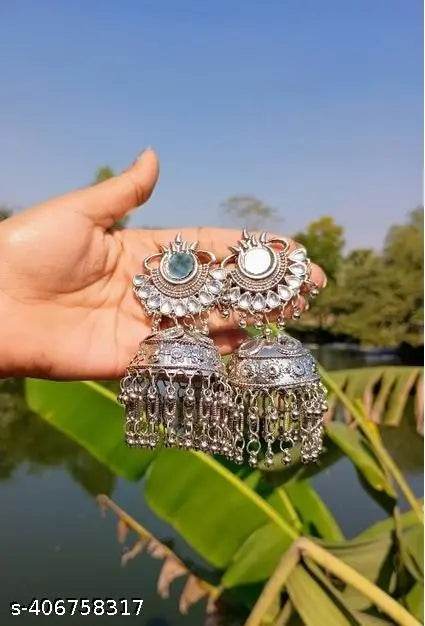 Samridhi DC Pack of 2 Oxidised Earring, meenakari earring, jhumka earring - NARIX INDIA 