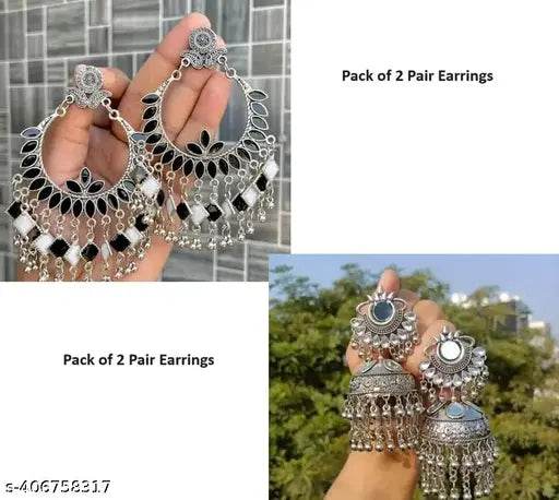 Samridhi DC Pack of 2 Oxidised Earring, meenakari earring, jhumka earring - NARIX INDIA 