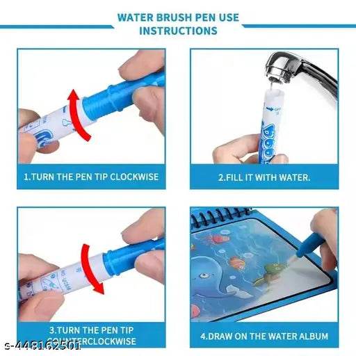 Reusable Magic Water Book Quick-Dry Coloring Book with Magic Pen – Doodle and Painting Board for Children's Educational Drawing Pad (Assorted Colors & Random Designs, Pack of 4) - NARIX INDIA 