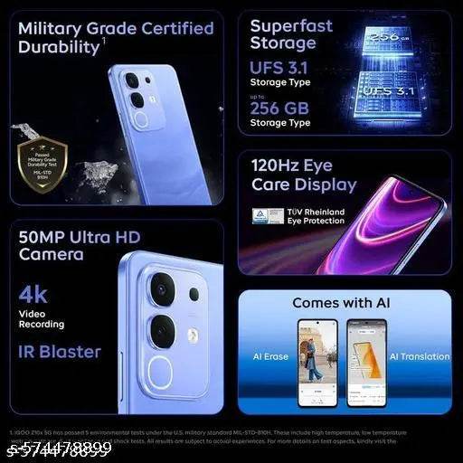 Iqoo Z10X 5G Ultramarine 6GB Ram 128GB Storage | 6500 Mah Large Capacity Battery | Dimensity 7300 Processor | Military-Grade Durability - NARIX INDIA 