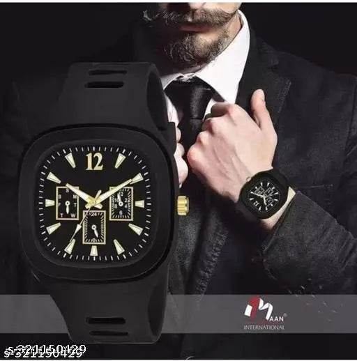 Trendy Fashionable Adjustable Automatic Buckle Black Men Belt with stylish black miller watch - NARIX INDIA 