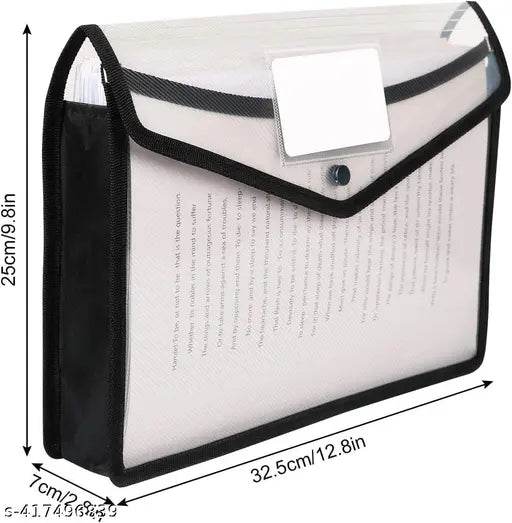 Set Of 10 File Folder For Documents, Transparent A4/Foolscap Documents Holder File Storage Bag with Snap Button - Black - NARIX INDIA 