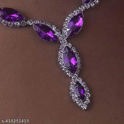 matel jewellery silver margis necklace with earring(purpal) - NARIX INDIA 
