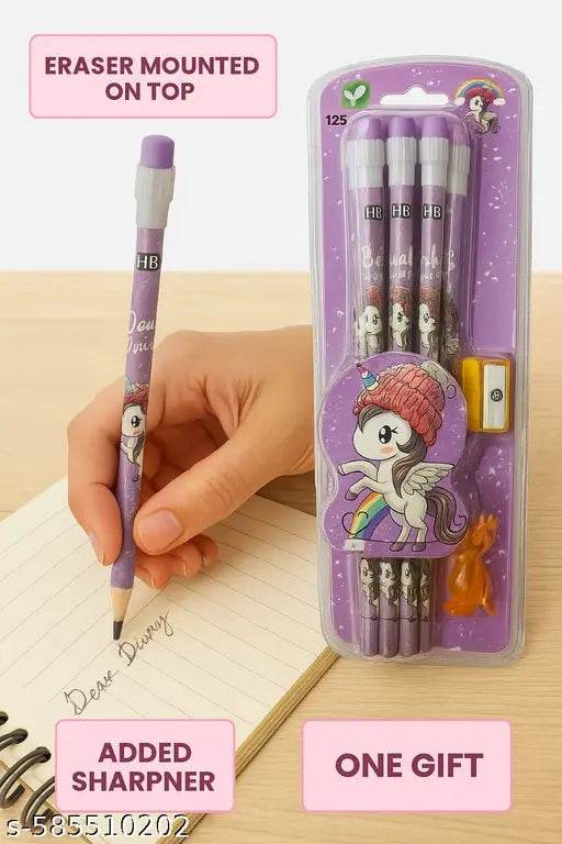 Unicorn HB Pencil Set with Eraser, Sharpener & Cute Gift | Pack of 12 pencil | Kids Stationery for School & Gifts - NARIX INDIA 