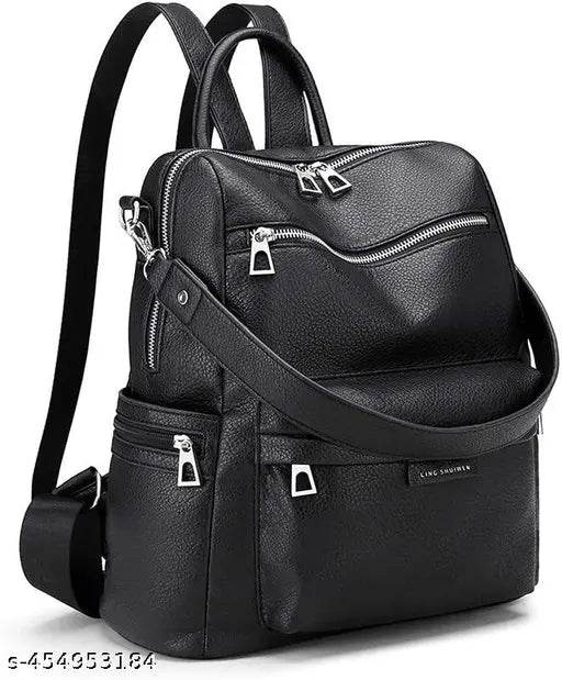Medium 25 L Laptop Backpack Backpack Purse for Women Convertible Travel Vintage PU Leather Shoulder Bag (Black) - NARIX INDIA 