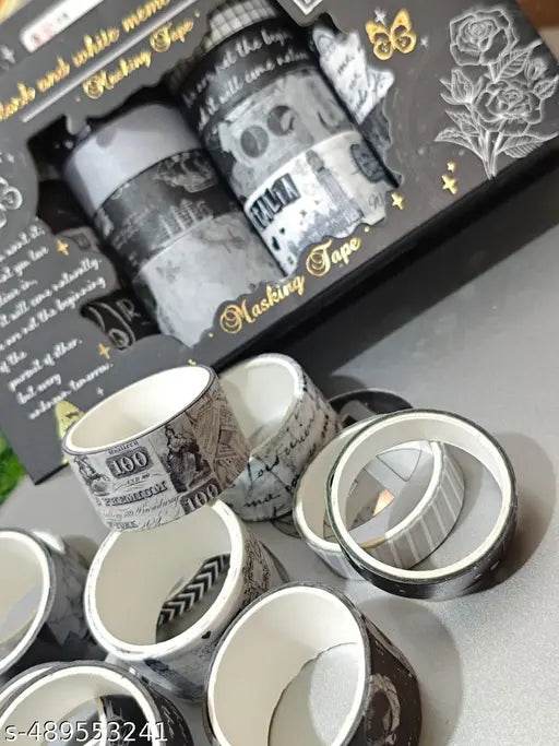 TRIPLE PAPER Black and White Memories Series Washi Masking Tape Set – 20 Pieces Decorative Scrapbooking & Journal Craft Tapes in Gift Box (Set Of 1) - NARIX INDIA 