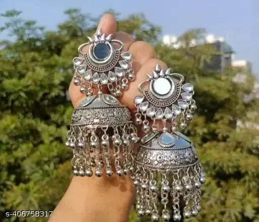 Samridhi DC Pack of 2 Oxidised Earring, meenakari earring, jhumka earring - NARIX INDIA 