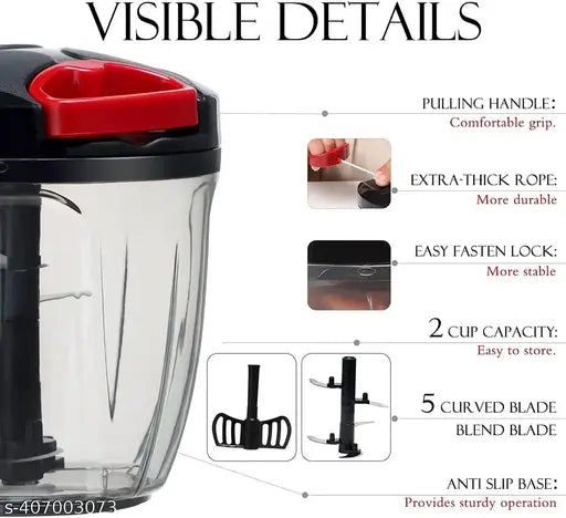Premium Quality New Handy "Chopper" Vegetable & Fruit Cutter, Special Cutter for Onion Chopper, with 5 Stainless Steel Blade and Pull Cord Technology 900ML.