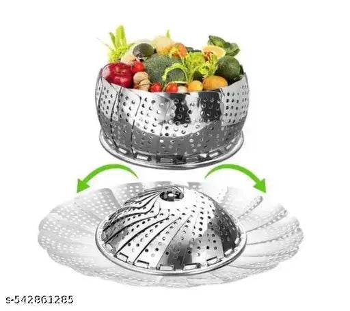 Steamer Basket Stainless Steel Steamer Basket for Vegetable/Insert for Pots, Pans steam boiling | Foldable Vegetable Steamer for Cooking to Fits Various(Silver, Pack of 1) - NARIX INDIA 