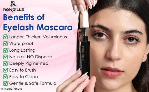 RONZILLE Volumizing Lasting Weightless of up to 8 Hours,Lightweight,Smudge-Proof,Black Mascara 12 ml - NARIX INDIA 