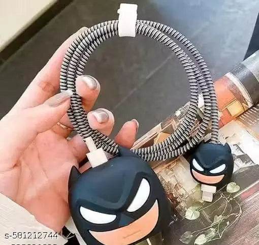 Superhero Charger Cover Set – Black Knight Batman Style Silicone Adapter & Cable Protector (Adapter & Cable Not Included) - NARIX INDIA 