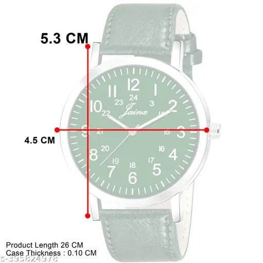 Jainx Green Leather Strap Analog Wrist Watch for Men - NARIX INDIA 