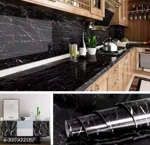 Aluminum Foil Kitchen Stickers Oil-Proof Waterproof Self Adhesive Wallpaper PVC Bathroom Wall Stickers Contact Paper (Black-Pack of 2 ) - NARIX INDIA 