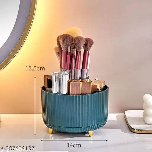 JIGSHTIAL Makeup Brush Holder, 360° Rotating Makeup Perfume Organizer, 5 Slot Makeup Brushes Cup Tray for Vanity Decor Bathroom Countertops Cosmetic Desk Storage Container Display Case (GREEN) - NARIX INDIA 