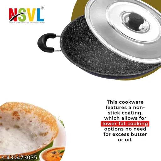 NSVL Non-Stick Appa Chetty, Aluminium Appachatty, 23cm Diameter, 2.4mm Appachatti, Gas Compatible - NARIX INDIA 