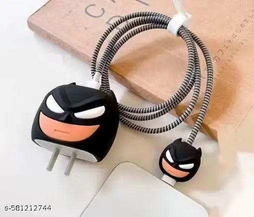 Superhero Charger Cover Set – Black Knight Batman Style Silicone Adapter & Cable Protector (Adapter & Cable Not Included) - NARIX INDIA 