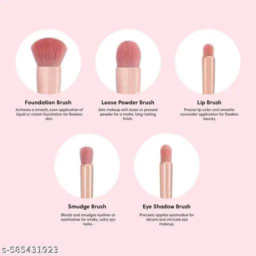 5 Piece Makeup Brushes Set, Professional Travel Small Makeup Brushes with Brush Case Built-in Mirror, Portable Cosmetics Brushes for Eye shadow, Powder, Foundation, Bllush (4.2 inch *3.0 inch, Assorted Colorr) - NARIX INDIA 