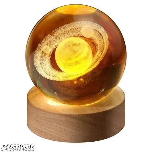 3D Galaxy Crystal Ball Night Light, LED Solar System Crystal Ball Night Light with Wooden Base (Saturn) - NARIX INDIA 