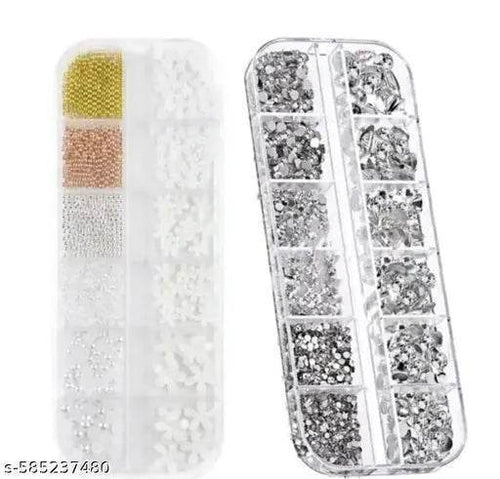 "Trendy Nail Art Combo – Rhinestones, Pearls, Beads & 3D Flowers Decoration Kit"