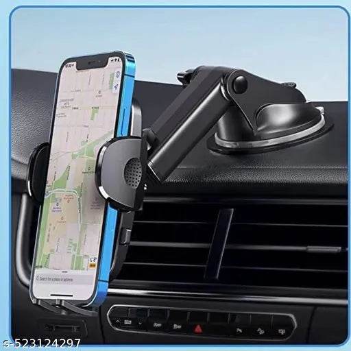 INTEGRAL Car Mount Mobile Holder Stand| Strong Suction Cup, Double Shift Locking for Dashboard Windshield| Quick Touch Release, Long Telescopic Arm, 360° Rotatable Head| for All Mobile Phones, - NARIX INDIA 