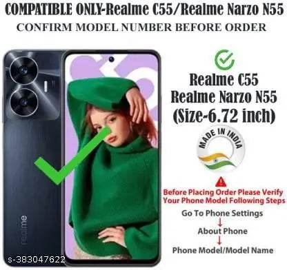 Aarov Flip Cover For Realme C55 PU Artificial Leather Finish 360 Protection Wallet & Stand Strong Magnetic Flip & Back Case Cover - NARIX INDIA 