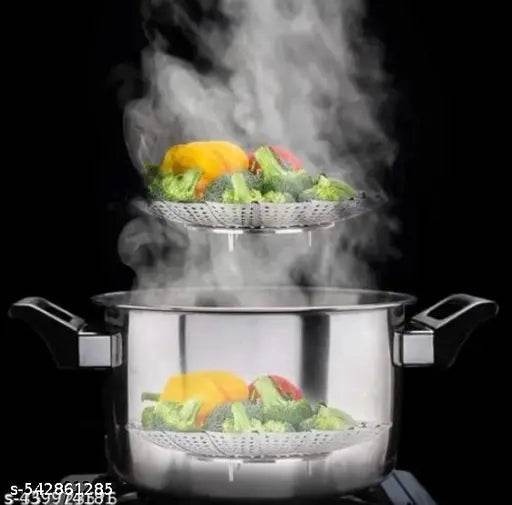 Steamer Basket Stainless Steel Steamer Basket for Vegetable/Insert for Pots, Pans steam boiling | Foldable Vegetable Steamer for Cooking to Fits Various(Silver, Pack of 1) - NARIX INDIA 