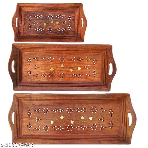 Wooden Legacy Coffee Tray | Serving Tray |Wooden Tray | Carving Tray with Brass Work - NARIX INDIA 