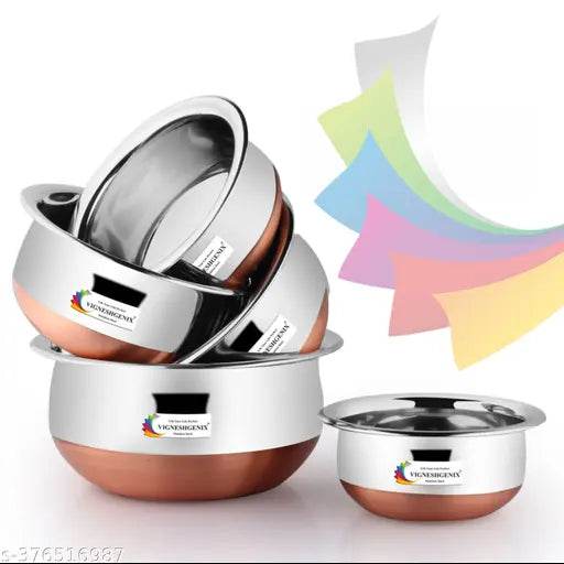VIGNESHGENIX Copper Bottom Handi Pot 5 Piece Set/Steel Handi Set - NARIX INDIA 